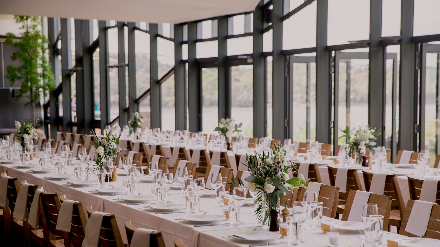 Tables set for a wedding reception.